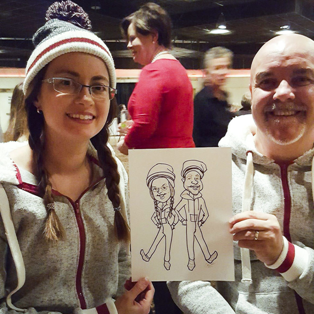 Event entertainer draws couple in matching outfits