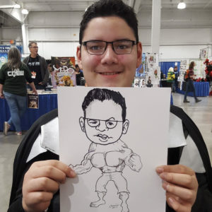Teenage boy with custom drawing of himself as a superhero