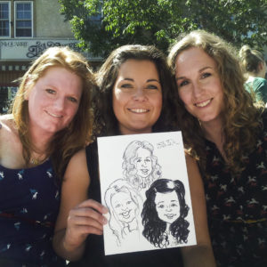 three women with their hand drawn caricature